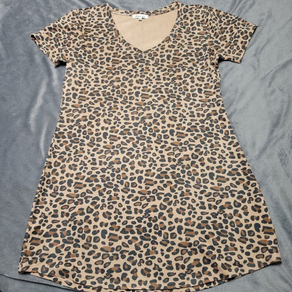 Another Love Womens Medium Dress Brown Leapord Short Sleeve Comfort Stretch Top